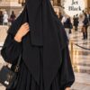 Jet black Georgette scarf in plain self color worn with niqab for university