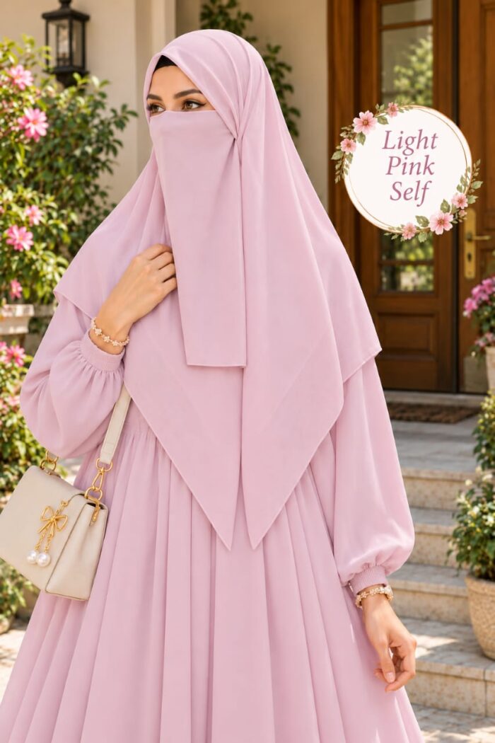 Light pink Georgette scarf in plain self color worn with niqab for university