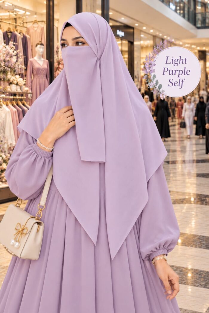 Light purple Georgette scarf in plain self color worn with niqab for university