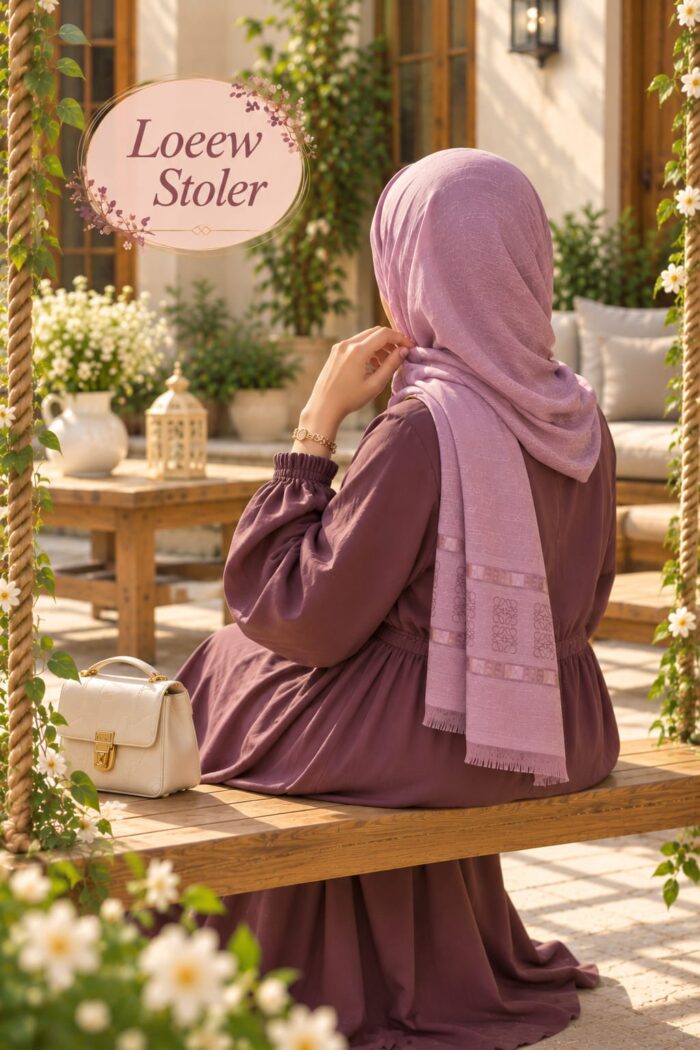 Loeew Stoler in Purple draped as a hijab