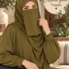 Mandi green Georgette Dori Naqabi covering nose and face, worn with a matching abaya and hijab
