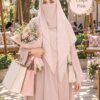 Pink dotted Georgette scarf in mild pink with brown dots worn with niqab