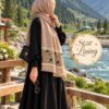 Star Lining Box Stoler in Cashmere Silver draped as a hijab