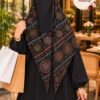Traditional print Georgette scarf in black with multicolor motifs worn with niqab