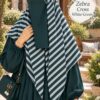 Zebra Cross striped Georgette scarf in green and white lines worn for university